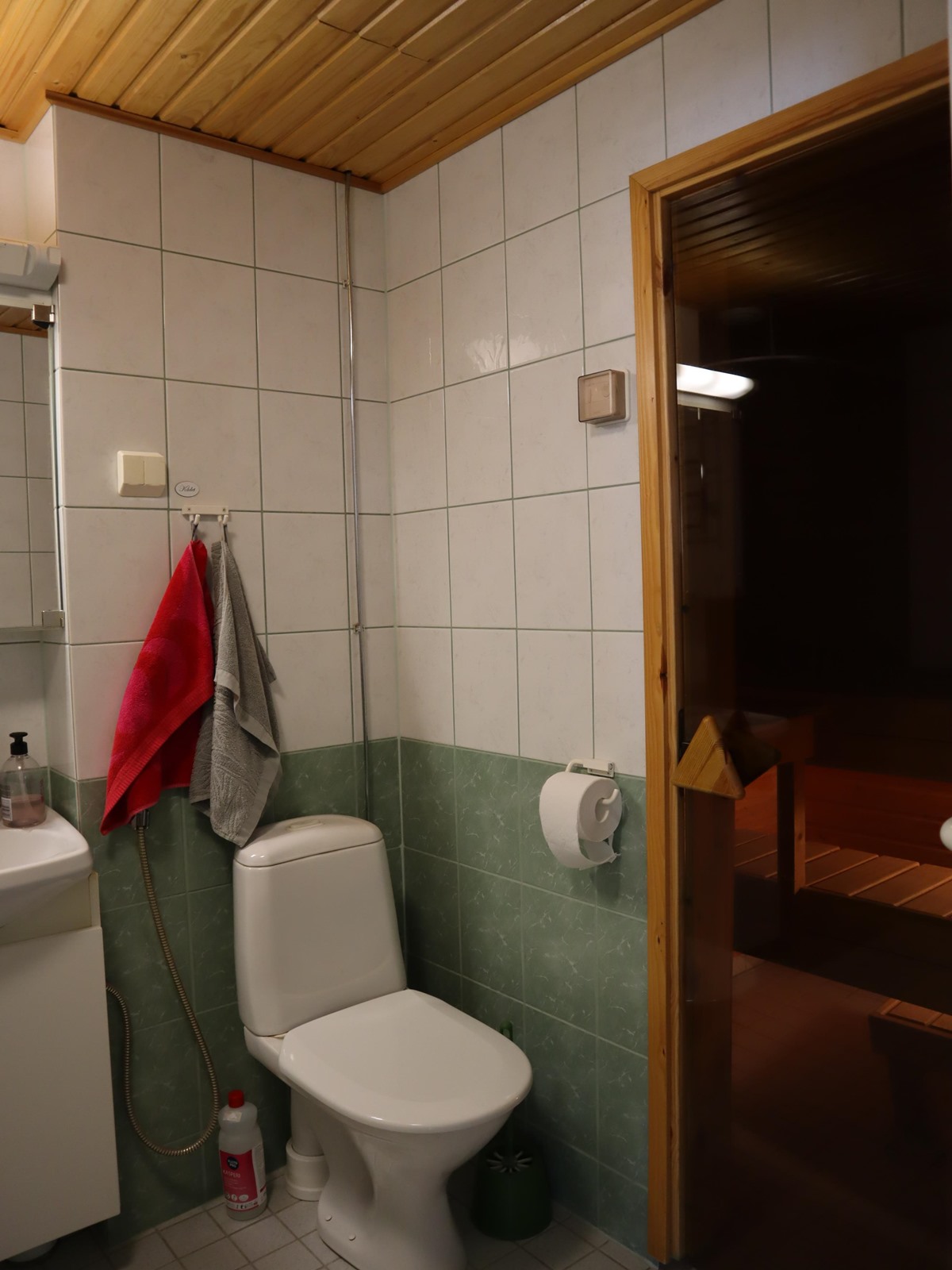 kylpyhuone / wc ja ovi saunaan