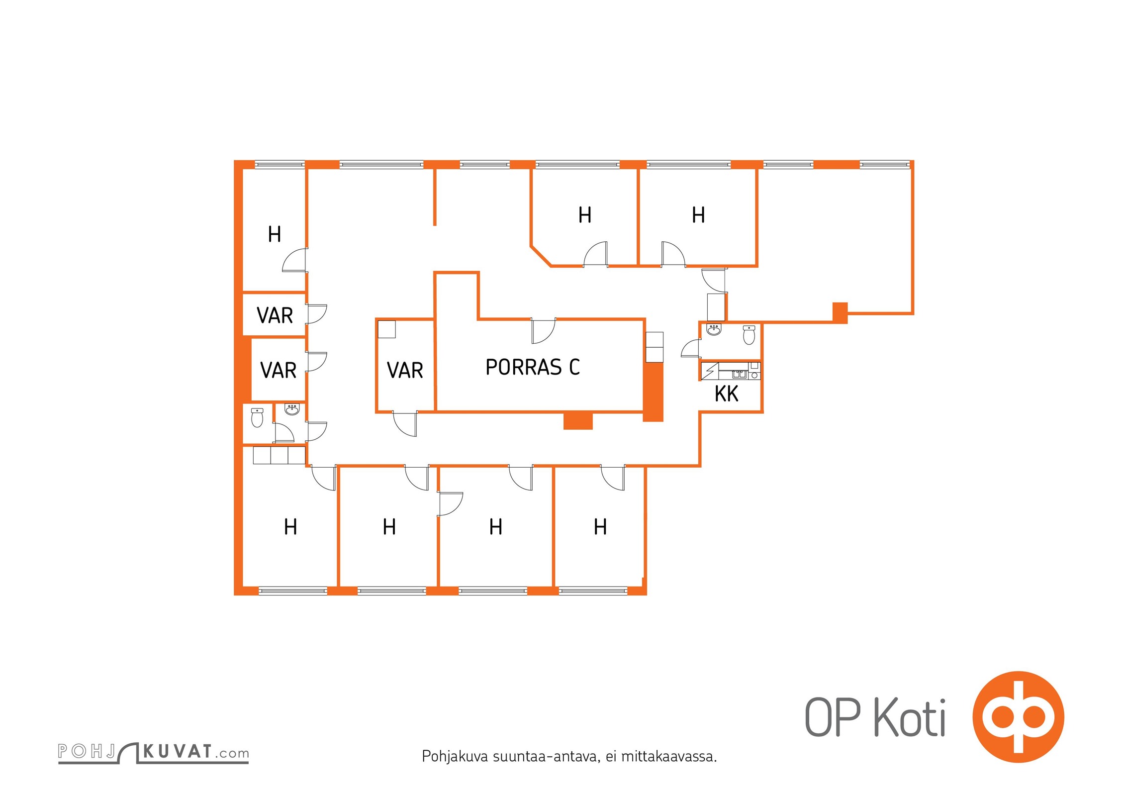Esimerkki D lohkottu tila n. 233m2