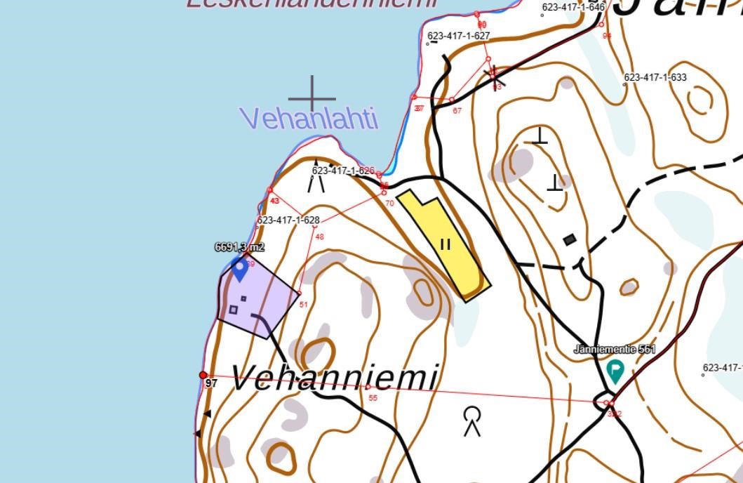 myytävän määräalan kartta