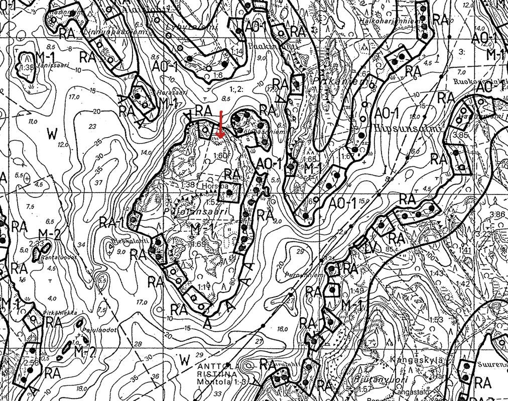Ote kaavasta / nuoli kiinteistön kohdalla