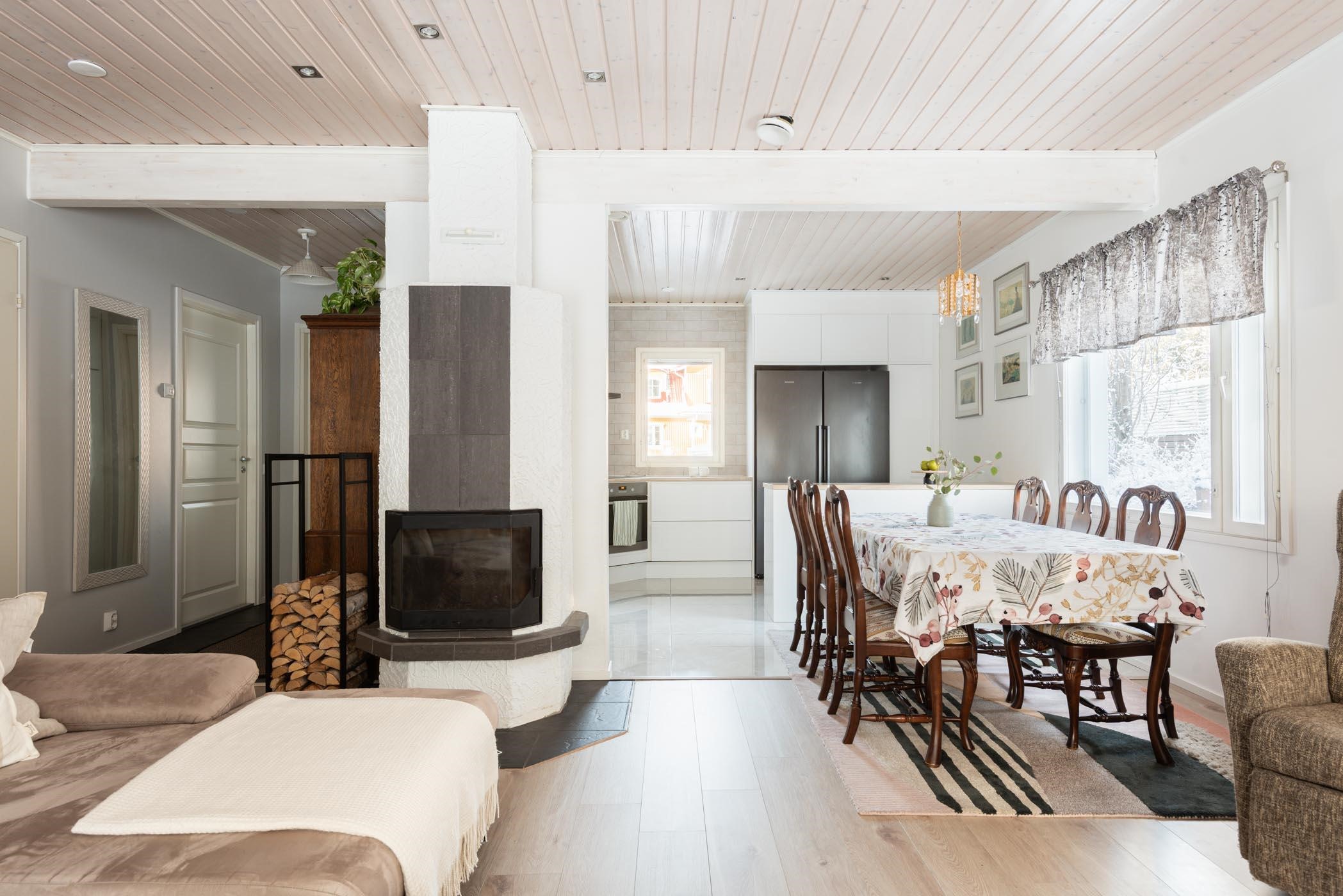 olohuone ja keittiö yhtenäistä tilaa