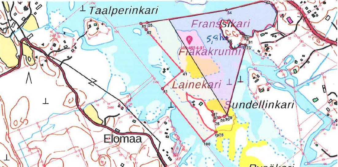 Epätarkka rajaus Frakakrunnin saaresta siirtyvältä